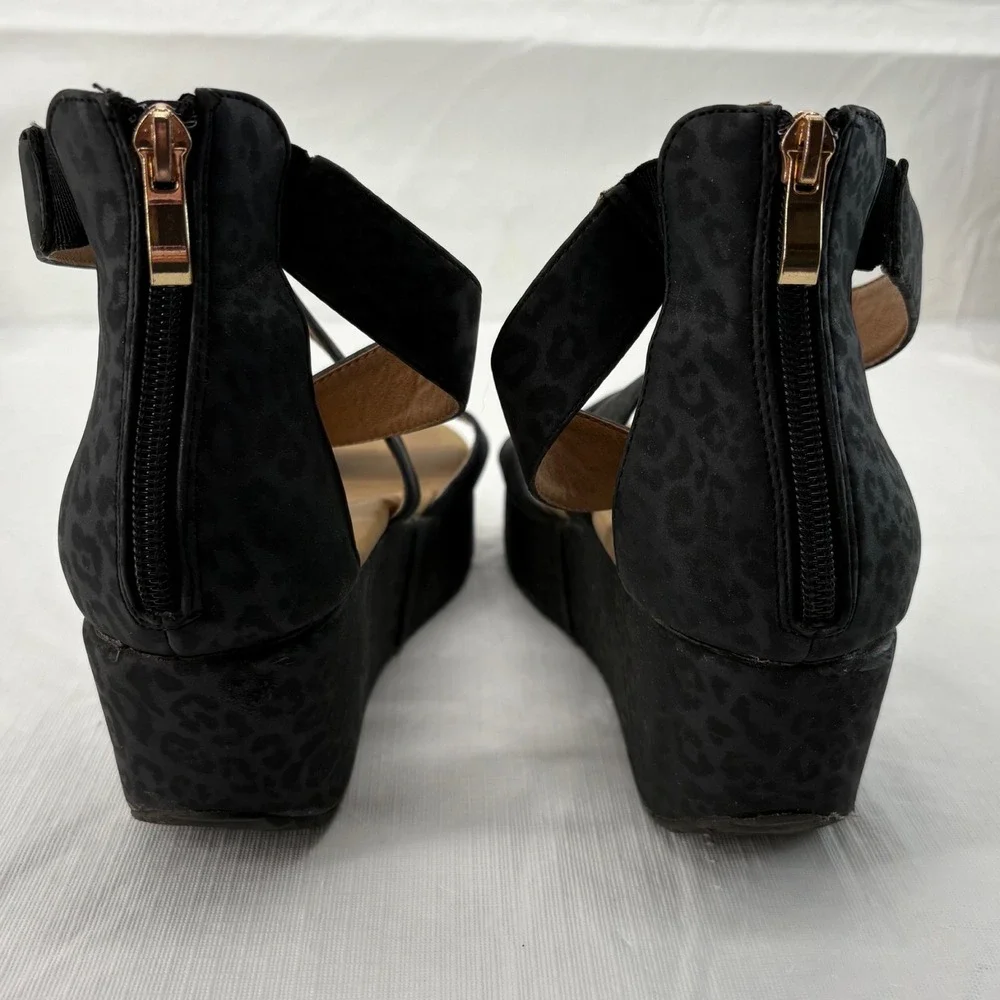 Boutique by Corkys Womens Black Leopard Print Platform Wedge Sandals Size 8